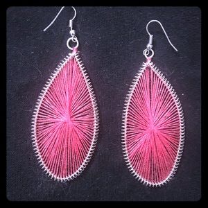 Pink and silver design dangle earrings